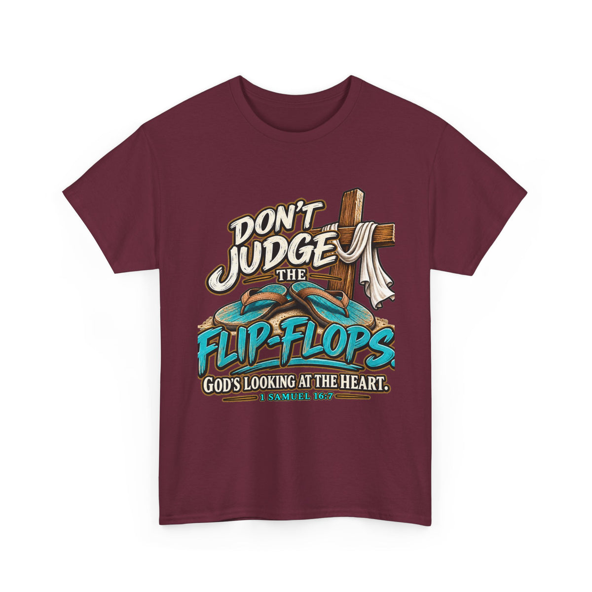 Christian Flip-Flop T-Shirt — "Don't Judge the Flip-Flops" Faith Graphic Tee