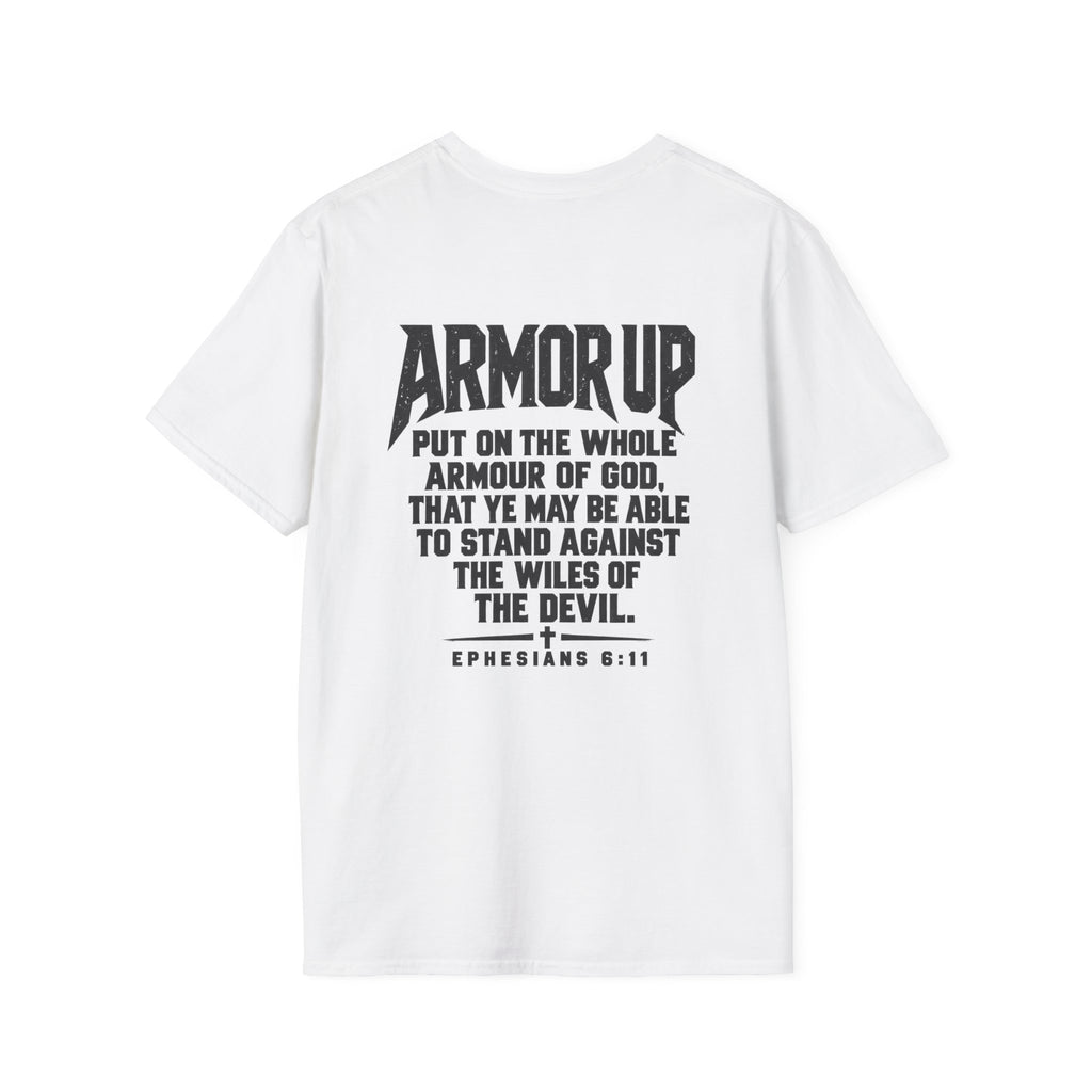 Armor Up Tee — Minimal Embossed 'ARMOR UP' Motivational White T-Shirt