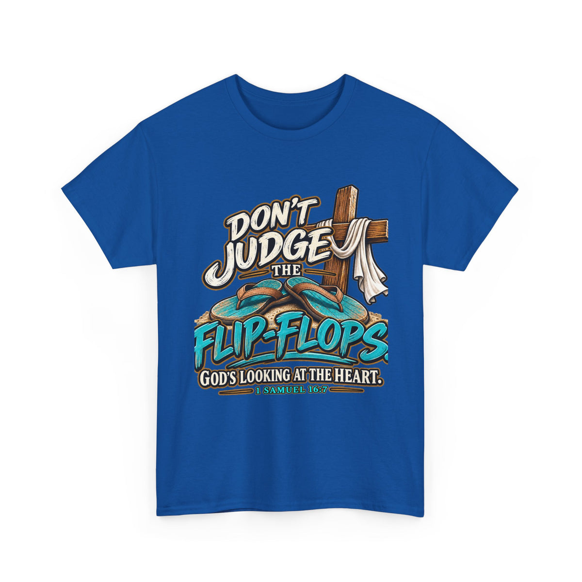Christian Flip-Flop T-Shirt — "Don't Judge the Flip-Flops" Faith Graphic Tee